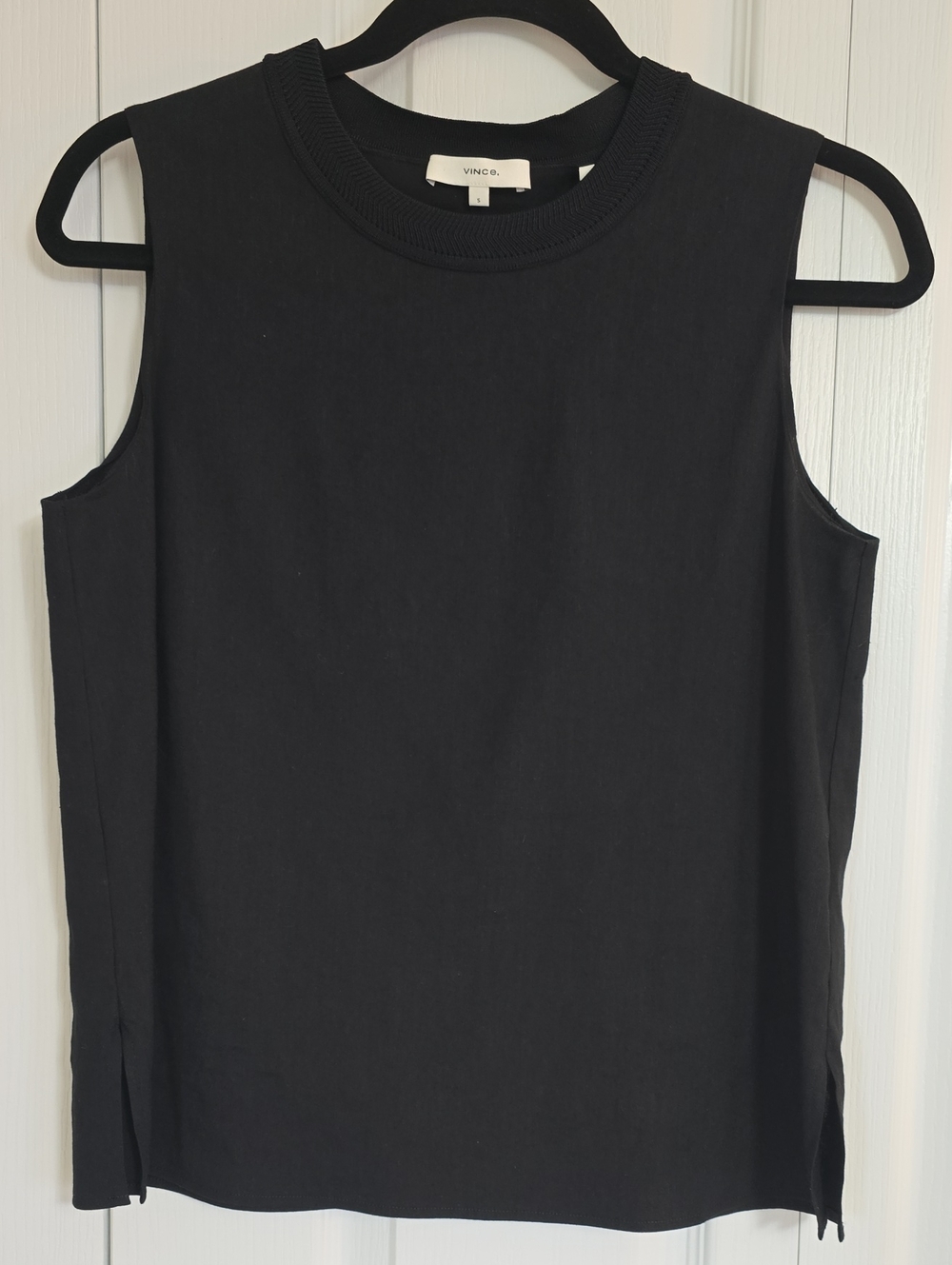 Vince Black Sleeveless Rib-Trim Tank